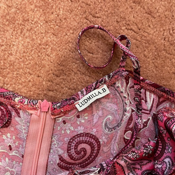 Women's slip dress pink fuchsia paisley French style fashion size 2 - Picture 3 of 9